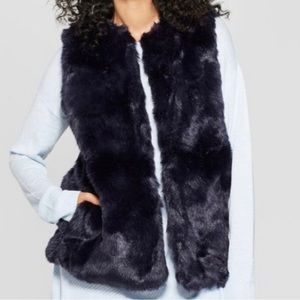 A New Day Faux Fur Vest Navy Blue Small